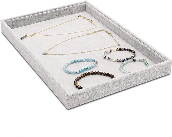 Image of Empty Velvet Jewelry Drawer Organizer Tray Stackable Jewelry Tray for Drawer and Storage Display