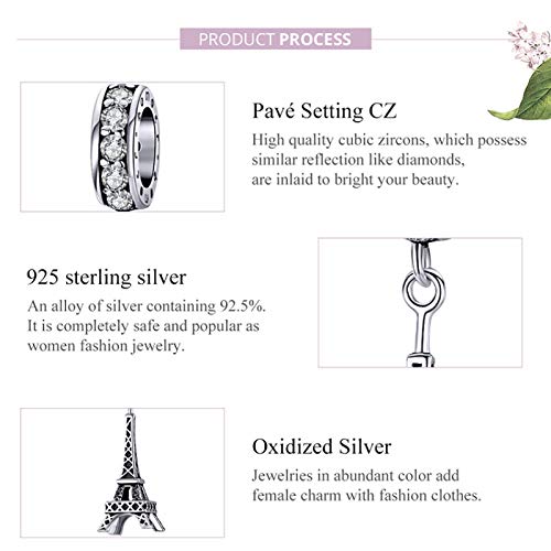 Abalorio de plata 925 Torre Eiffel para pulseras europeas de mujer 4