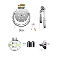 Inverted Chastity Cage aus Rostfreiem Stahl Peniskäfig mit Urinalschale und Katheter Sexspielzeug Flacher Keuschheitskäfig mit Schloss zum Zurückhalten des Penis des Mannes Atmungsaktiv (C,50mm) – Ansicht 2