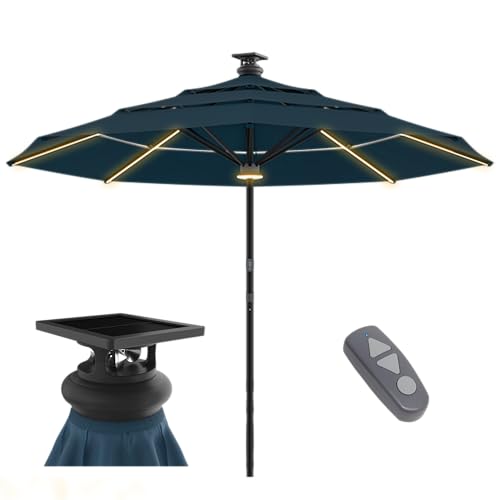 Above Height 2 Series 10ft Motorized Patio Umbrella – Remote, Solar & USB-C Charging, 8 Rib + Center LED, Wind Sensor Auto-Close, Rust-Resistant Aluminum, 98% UV Block for Backyard, Pool, Garden, or Beach (Sunbrella Spectrum Indigo)