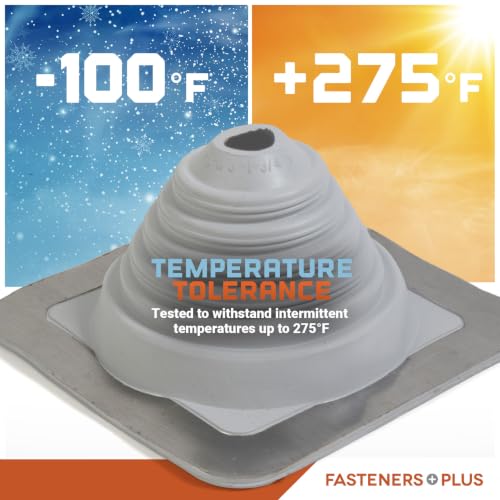 Image of Fasteners Plus #2 Square EPDM Metal Roof Pipe Flashing Boot with Complete Install Kit (Fits 7 /8 inch - 4 inch Pipe OD), Gray
