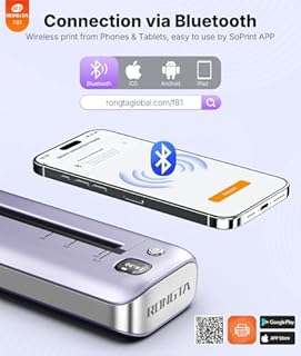 Rongta Portable Printers Wireless for Travel, Bluetooth Mobile Printer, Thermal Inkless Printer for School/Office/Home Use, Compatible with Android,iOS & Laptop (Purple)