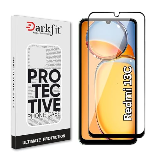 Image of DARKFIT Tempered Glass Premium Screen Protector Compatible for Redmi 13C | Edge to Edge Coverage with Easy Installation Kit | Scratch Resistance | HD Clear Glass (Black Border) | Pack of 1