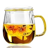 Glass Tea Cup with Infuser and Lid,500ml (17oz) Borosilicate Glass Tea,3 IN 1 Clear Teacup with Strainer for Loose Leaf Tea,Blooming Tea,and Tea Bags - Ideal for Tea Lovers