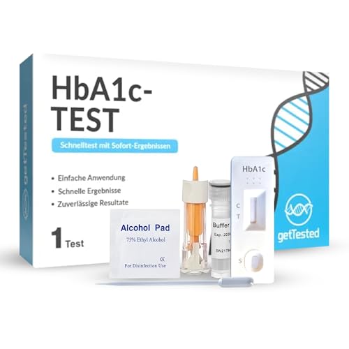 GetTested Diabetes-Test (HbA1C) Schnelltest für Zuhause Finger-Prick Blutsample zur Überprüfung des mittleren Blutzuckers diskretes Selbsttest-Set mit klaren und verlässlichen Ergebnissen