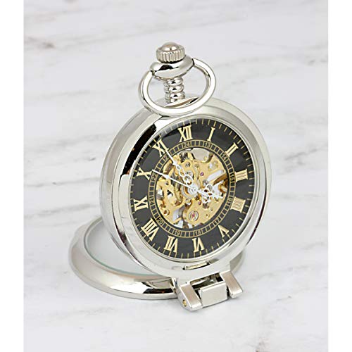 Image of American Coin Treasures U.S. Coin Pocket Watch with Skeleton Movement | Statue of Liberty Commemorative Half Dollar | Sweeping Second Hand, Magnifying Glass | Certificate of Authenticity