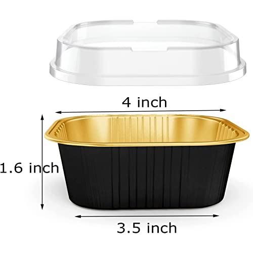 50 Pcs 10 oz Aluminum Foil Cupcake Cups with Lids, Square, Black, Disposable, Party, Casual Gathering
