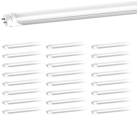 HouLightT8 LED Replacement, 25-Pack, 18W 4-Foot T8 LED Light Tube, 6000K, Daylight, Super Bright White, Double End Power, Frosted Cover