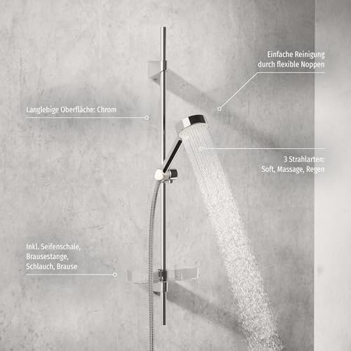 Kit barre murale Hansa Basicjet avec douchette 3 jets et flexible de douche noir - 8