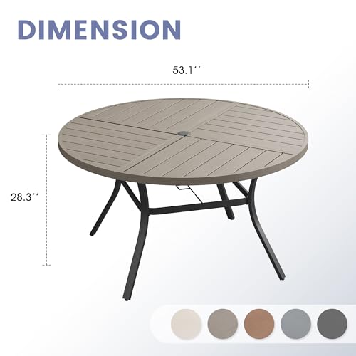 Image of VICLLAX 53 inch Round Outdoor Table, Patio Dining Table for 8 with Umbrella Hole for Garden Lawn Deck Backyard, Antique Grey