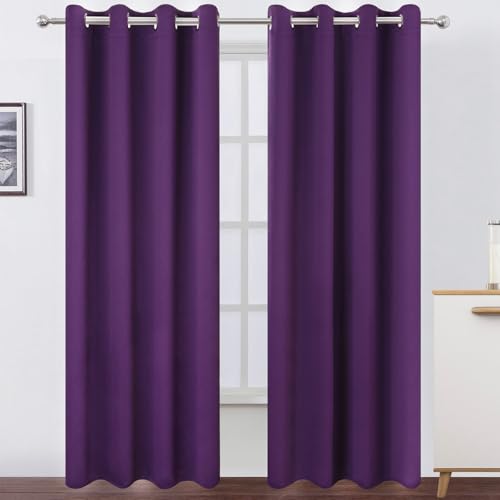 Image of LEMOMO Blackout Curtains 52 x 90 Inch Long Purple Curtains Set of 2 Panels Room Darkening Curtains for Bedroom and Living Room