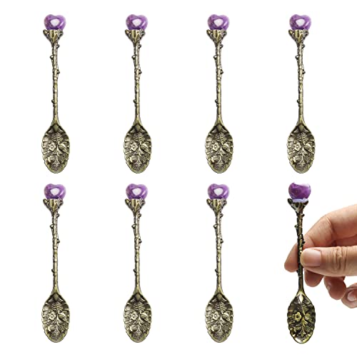 8 Pcs Amethyst Crystal Alloy Spoons Retro Spoons Coffee Spoons Tea Spoons Dessert Spoons Ice Cream Spoons For Cafe Tableware, B #TOP20