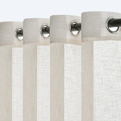 Beige Rideau Voilage 140x240cm Rideaux à Oeillet Semi-Transparent Décorations de Salon Moderne Chambre Cuisine Balcon Baie Vitrée Léger Romantique...