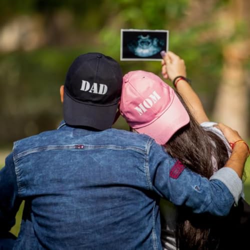 Image of ncgifts mom dad Cap Set for Photoshoot | Adjustable Size | Gifts for new Parents | Pregnancy Announcement | Maternity Reveal | Mom Dad to Be | Photoshoot Props for Parents Pink