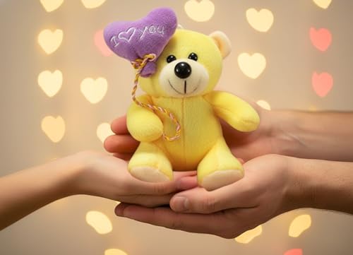 Image of Tickles I Love You Balloon Heart Teddy Stuffed Soft Plush Animal Toy for Love Girl, Birthday Gifts, Valentine's Day (Color: Yellow Size: 18 cm)