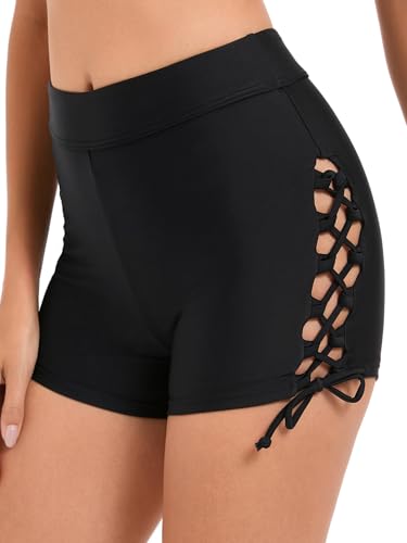Women High Waisted Swim Shorts Tie Adjustable Bathing Suit Bottoms Tankini Swimsuit Bikini Board Shorts3