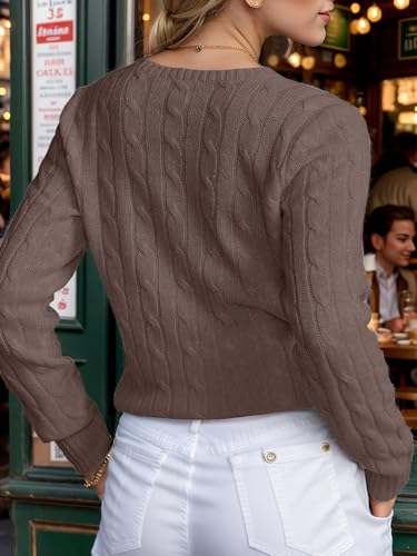 Womens Fall Sweaters 2025 Trendy Cable Knit Long Sleeve Crewneck Business Tops Casual Outfit Lightweight Sweater for Women2