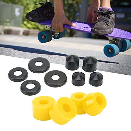 Tomotato Skateboard Buchsen Set, 12 teilige PU-Dämpfung 90A Skateboard Buchsen Ersatzteil Skateboard Buchsen Dämpfungsset für 4 Rad Skateboard, Double Rocker(Gelb)