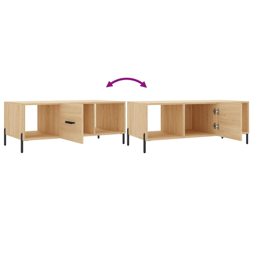 Mesa de centro Sonoma roble 102 x 50 x 40 cm moderna de madera con patas de hierro espacio de almacenamiento 3 compartimentos puerta aparador para salón, dormitorio, oficina o pasillo