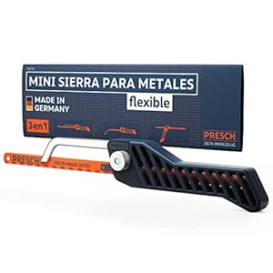 Presch Mini Sierra de Metal Flexible 300mm – de mano 3 en 1 incl. hoja de sierra para metal – Sierra de hierro pequeÃ±a ajustable con hoja para metalica