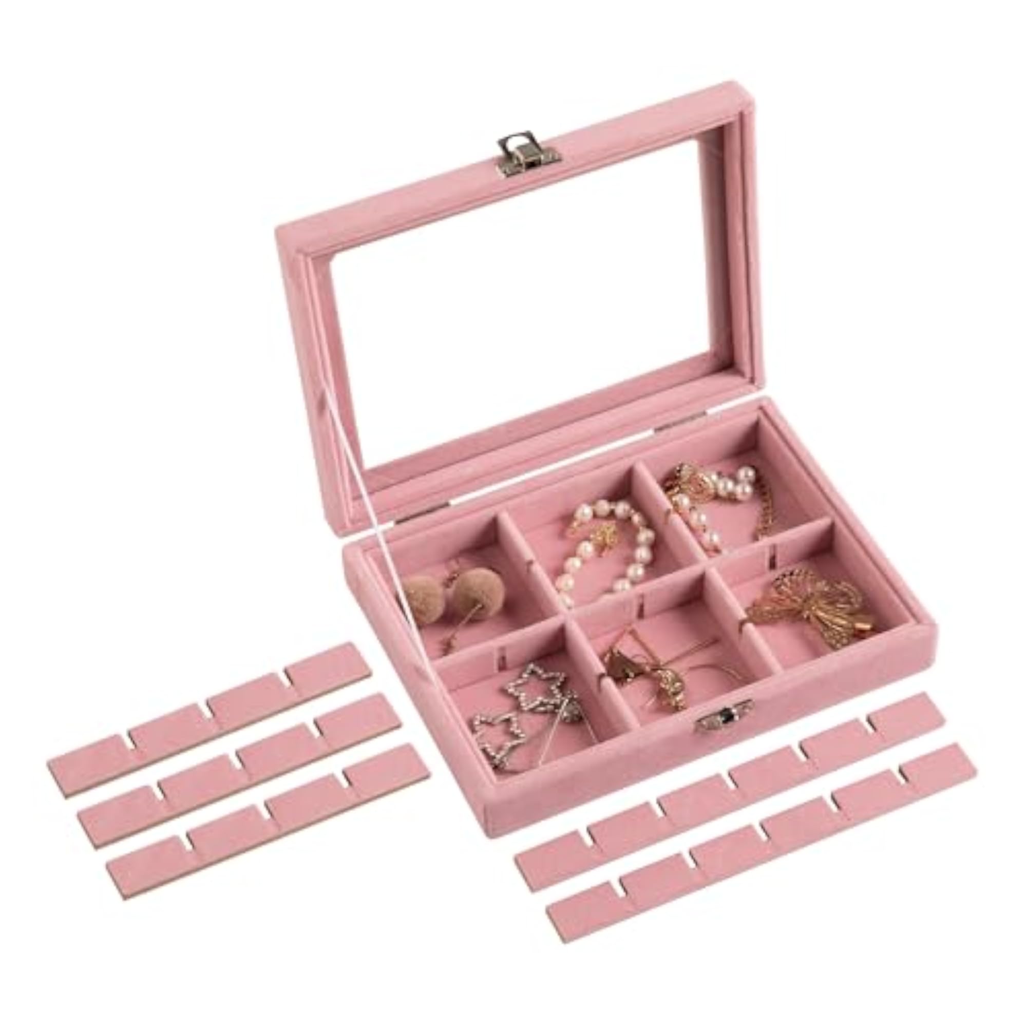 24 Grid Jewelry Tray, Velvet Earring Organizer with Clear Lid