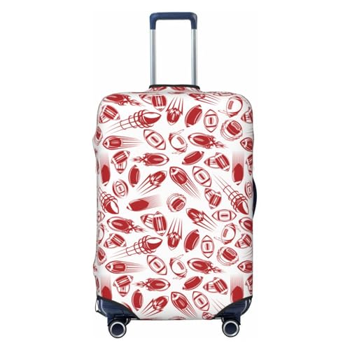 Red Football Print Luggage Cover For Suitcase,Washable Elastic Travel Suitcase Protector With Zipper Closure And Bottom Buckle – Fits 18-32