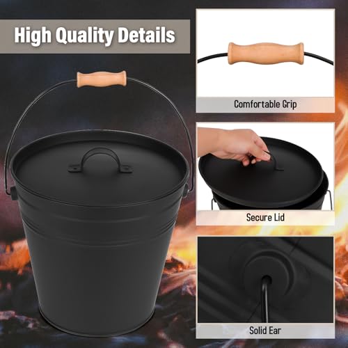 FEED GARDEN 3.5 Gallon Ash Bucket with Lid,Shovel,Broom and Screwdriver, Ash Can for Fireplace Fire Pits,Hearth,Wood Stoves,Fireplace Galvanized Iron Bucket,Pellet Charcoal BucketIndoor Outdoor，Black by FEED GARDEN - Image 3