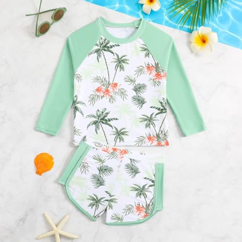 Image of HILEELANG Toddler & Little Girls' Long Sleeve Rash Guard Swimwear Set - UV Protection, 2-Piece Design, Fun Prints, 2-9 Years