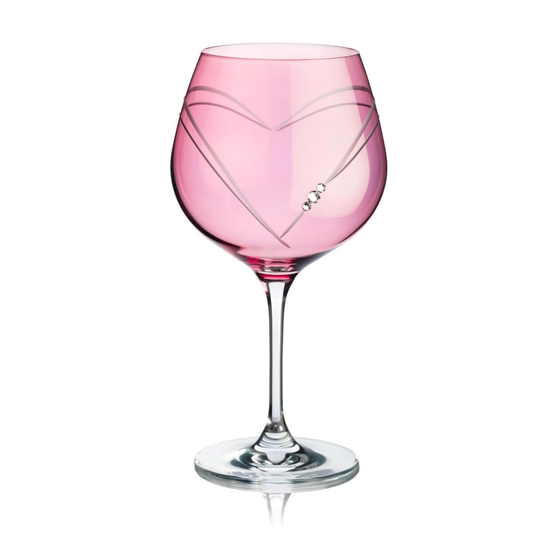 DIAMANTE Verre à gin Copa rose « Cœurs » – Verre unique rose G&T avec cristaux