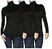Produktbild 3X Damen Langarm Rollkragen Jersey Shirt OneSize in vielen (3X Schwarz Rollkragen)