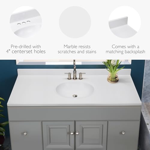 Image of Design House Cultured Marble Vanity Top, 49 in W x 19 in D, Integrated 4 in Centerset Oval Sink & Backsplash, Solid White, 586214