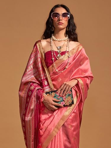Image of AKHILAM Women's Banarasi silk Ethnic Motif Woven Design Saree With Unstitched Blouse Piece