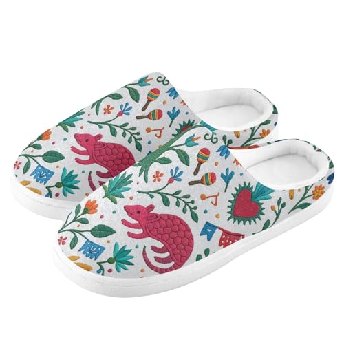 Mexican Vibrancy Animals Bright Womens House Cotton Slippers Warm Memory Foam Home Slippers for Bedroom Birthday Presents 6-74
