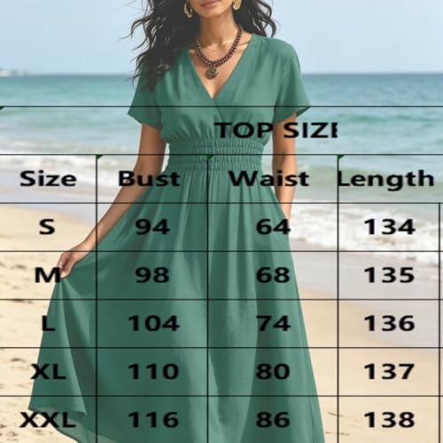 Robe longue d'été décontractée col en V taille haute plissée