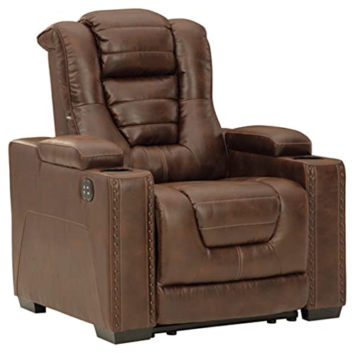 Signature Design by AshleyOwner's Box Faux Leather Power Recliner with Adjustable Headrest, Brown