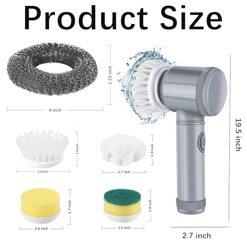 Image of Electric Spin Scrubber, Kitchen Scrubber Rechargeable Shower Scrubber for Cleaning Sink /Cleaning Tub /Tile /Floor /Sink /Window with 5 Replaceable Cleaning Brush Heads