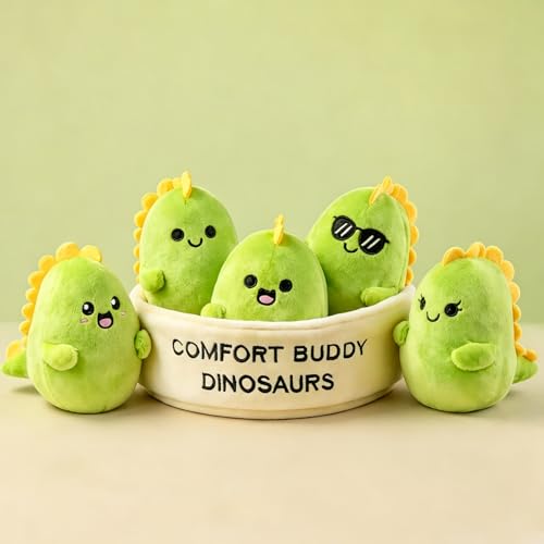 ZENLIV Emotional Comfort & Support Dinosaur Set of 5 Cute Stuffed Animals with Unique Personalities Squishy Dinosaur Pals Funny Gifts for Him Collectible Cute Stuff Desk Buddy for Dinosaur Lovers