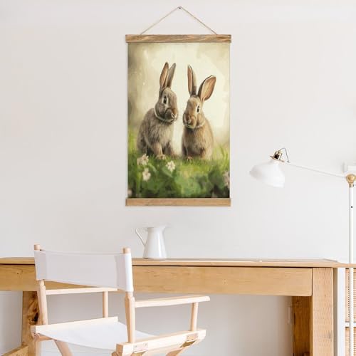 Decoración vintage de conejos: cuadro de pergamino personalizado para salón 5