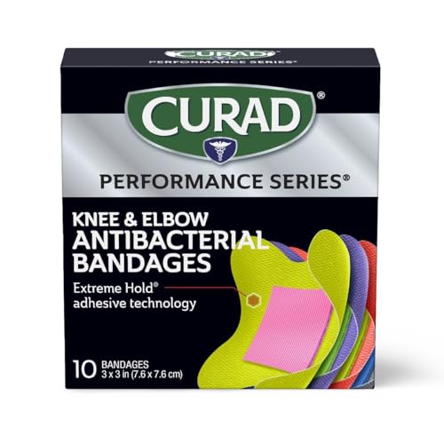 CURAD Performance Series Antibacterial Bandages Elbows and Knees 3 x 3 10 Count