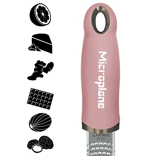 Image of Microplane Zester Grater in Dusty Rose for Citrus Fruits, Hard Cheese, Ginger, Chocolate and Nutmeg with Fine Stainless Steel Blade - Made in USA