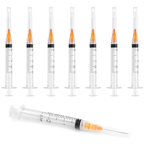 100pack 2.5ml Luer Lock Lab Syringe with 25 Guage 1 Inch(25mm) for Liquid, Industrial Dispensing,Measurement Disposable Individually Sealed Packed