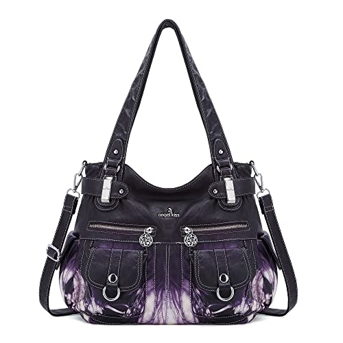 Image of Purses Women Handbags Large Double Zipper Multi Pocket Washed Shoulder Bags Purse with compartments Designer