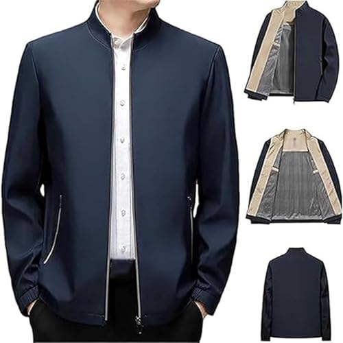 Aviation Men's Standing Collar Zipper Casual Jacket, Men Lightweight Business Casual Windbreaker Jacket with Pocket