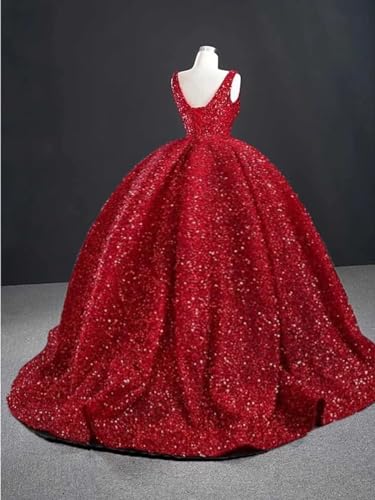 TRHTX Sparkly Sequin Quinceanera Dresses Puffy Ball Gown Long Spaghetti Straps Prom Dresses3
