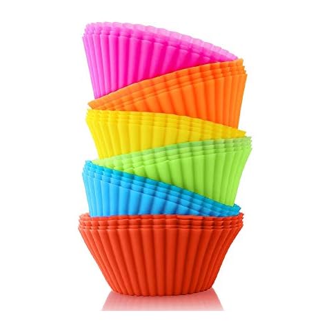 BiaoGan Silicone Cupcake Baking Cups, Multi Color Reusable Muffin Cup Liners, Rainbow Cupcake Wrappers, 24-Pack, 6 Vibrant Colors Cover
