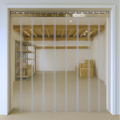AirTech-UK PVC Strip Curtain Door Kit 2 x 2.5 meters Coldroom Warehouse Catering Vinyl Clear Plastic with 13 Strips (2mm Thick and 200mm Wide), Stainless Steel Rail and Clamps
