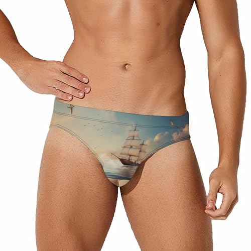 Wave Book Mens Swim Briefs Quick Dry Swim Trunk Bikini Underwear Swimsuit 2XL