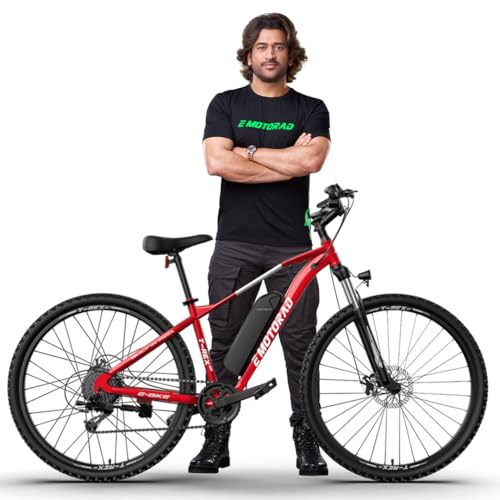 E MOTORAD - RIDE THE ELECTRIC REVOLUTION T-REX AIR Unisex Electric Bicycle 29' Wheel Size 16.5inch Frame 250W BLDC Motor Front Suspension 7 Speed Shimano Gears (Metallic Red, 16.5inch Wheel)