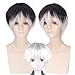 COJETER Tokyo Ghoul Anime perruque Kaneki Ken noir et blanc dégradé blanc frange tête de champignon noir sur le dessus blanc des deux côtés légère pelucheuse cosplay perruque courte