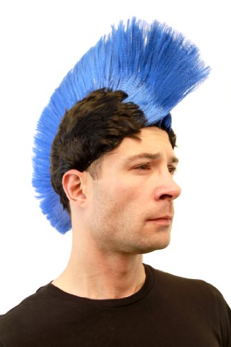 WIG ME UP - LM-420-P103/PC3 Karneval: Perücke Punk Mohawk Irokese Iro Anarchie blau